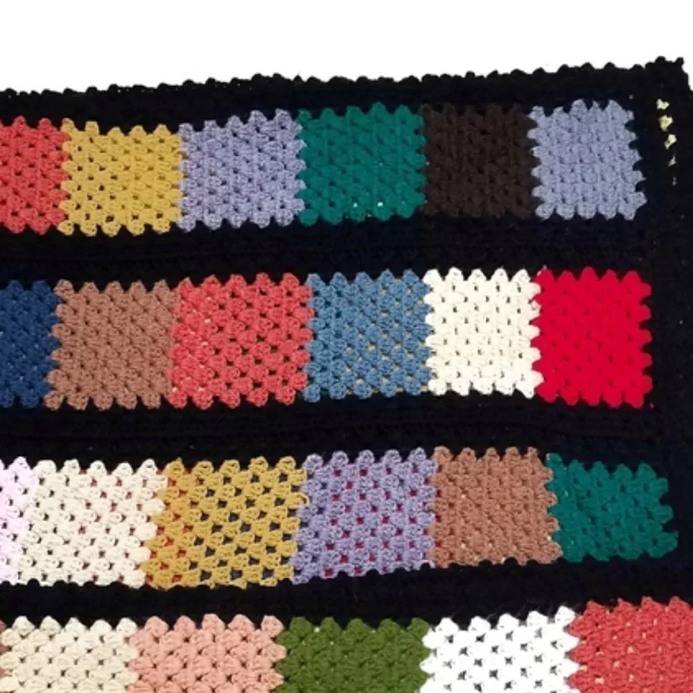 VINTAGE Multicolor Granny Square Crochet Afghan